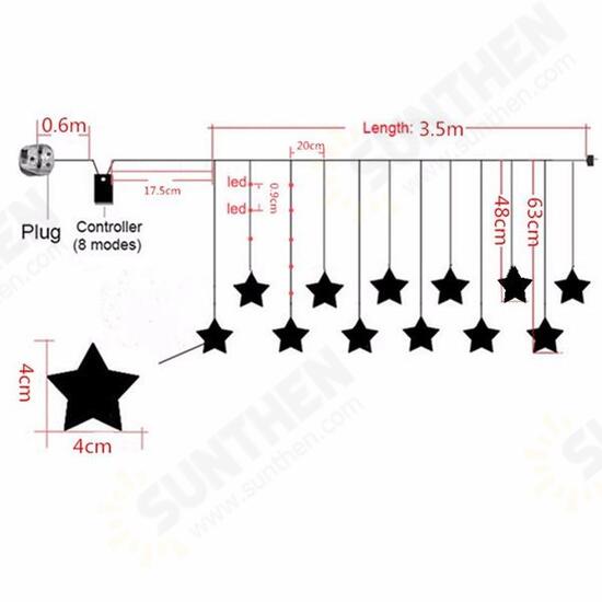 Multi 3.5M 100SMD Five-Pointed Star LED String Curtain Lights Christmas Lights Xmas Wedding Decor 110V