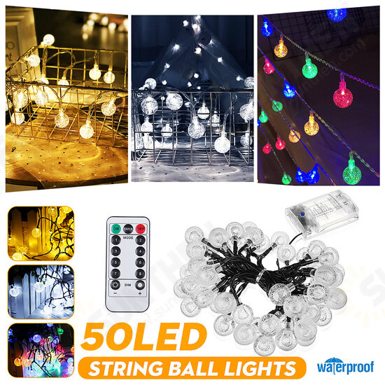 Outdoor 9.5M 50LEDs String Ball Light Remote Control 8 Modes Waterproof Garden Party Wedding Christmas Decor