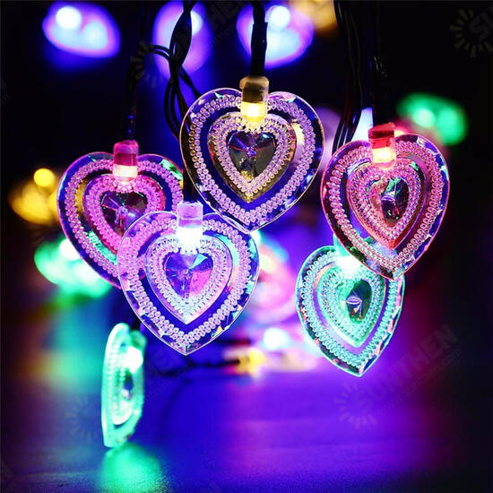 Solar Power 8 Modes 20 LED Heart Shape String Light Outdoor Garden Wedding Party Holiday Decor Lamp