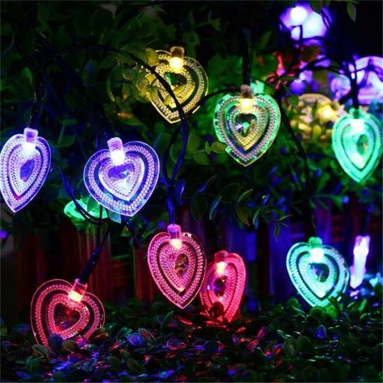 Solar Power 8 Modes 20 LED Heart Shape String Light Outdoor Garden Wedding Party Holiday Decor Lamp