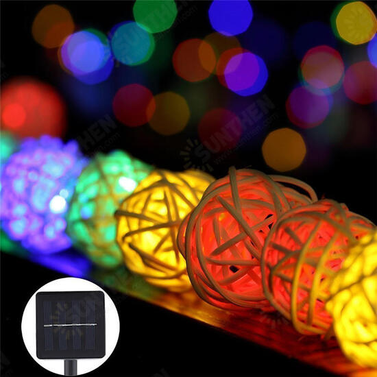 Solar Powered 5M 20LEDs Multicolor Rattan Ball String Light For Wedding Party