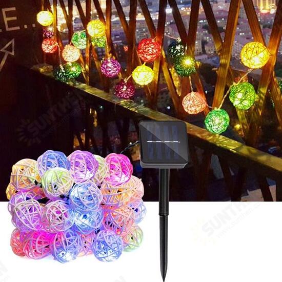 Solar Powered 5M 20LEDs Multicolor Rattan Ball String Light For Wedding Party