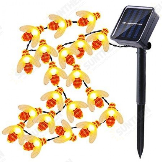 Solar Powered 5M 20LEDs Waterproof Black Yellow Bee Fairy String Light for Garden Party Christmas