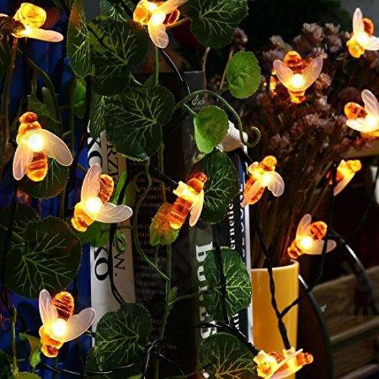 Solar Powered 5M 20LEDs Waterproof Black Yellow Bee Fairy String Light for Garden Party Christmas