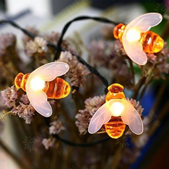 Solar Powered 5M 20LEDs Waterproof Black Yellow Bee Fairy String Light for Garden Party Christmas