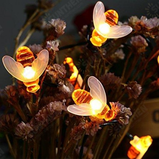 Solar Powered 5M 20LEDs Waterproof Black Yellow Bee Fairy String Light for Garden Party Christmas