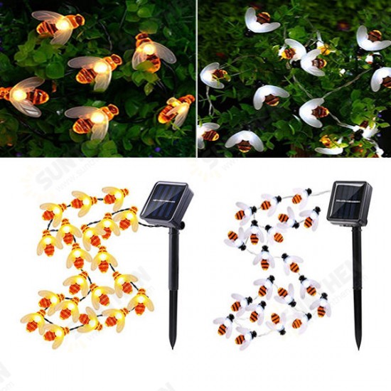 Solar Powered 5M 20LEDs Waterproof Black Yellow Bee Fairy String Light for Garden Party Christmas