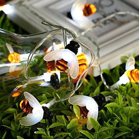 Solar Powered 5M 20LEDs Waterproof Black Yellow Bee Fairy String Light for Garden Party Christmas