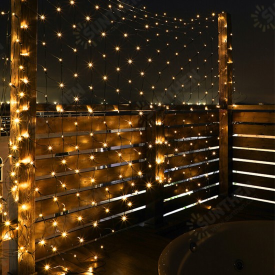 Solar Powered LED Mesh Curtain Fairy String Light Wedding Indoor Outdoor Christmas Garden Party Lamp