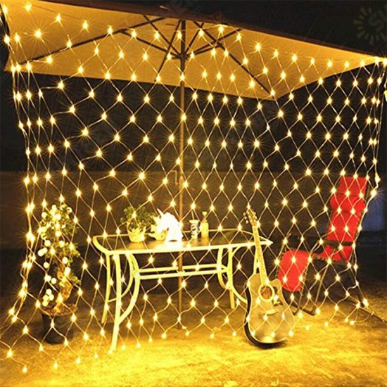 Solar Powered LED Mesh Curtain Fairy String Light Wedding Indoor Outdoor Christmas Garden Party Lamp