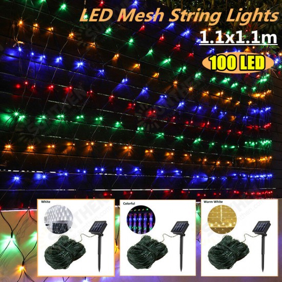 Solar Powered LED Mesh Curtain Fairy String Light Wedding Indoor Outdoor Christmas Garden Party Lamp