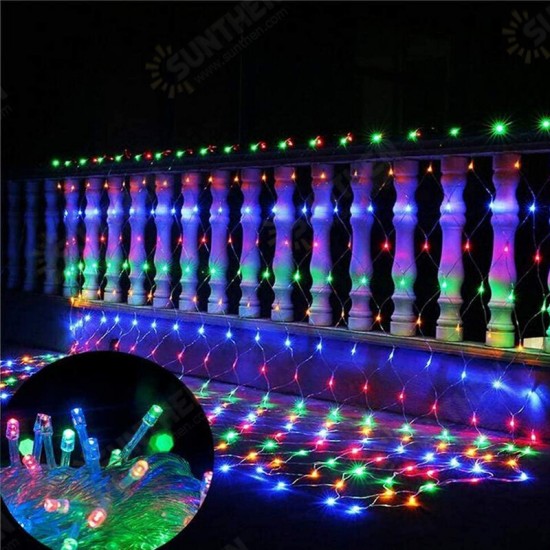 Solar Powered LED Mesh Curtain Fairy String Light Wedding Indoor Outdoor Christmas Garden Party Lamp