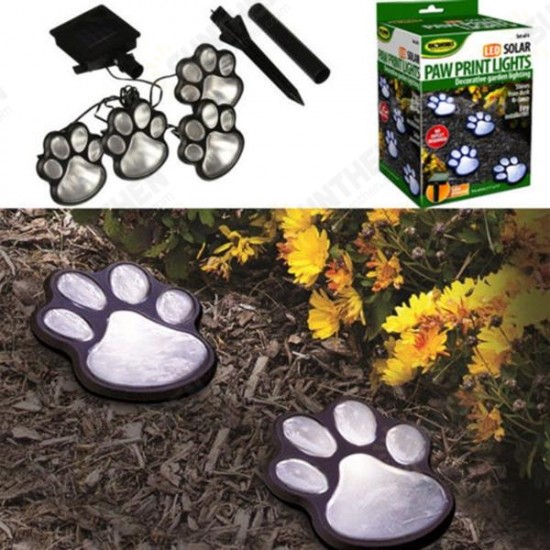 Solar Powered Pure White 4 Dog Animal Paw Print Outdoor LED Fairy String Lights for Garden