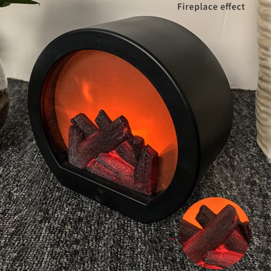 USB/Battery Powered Creative Fireplace Flame Lamp Nordic Style Portable LED Simulation Fireplace Light Retro Ornaments Fashion Table Lamp Courtyard