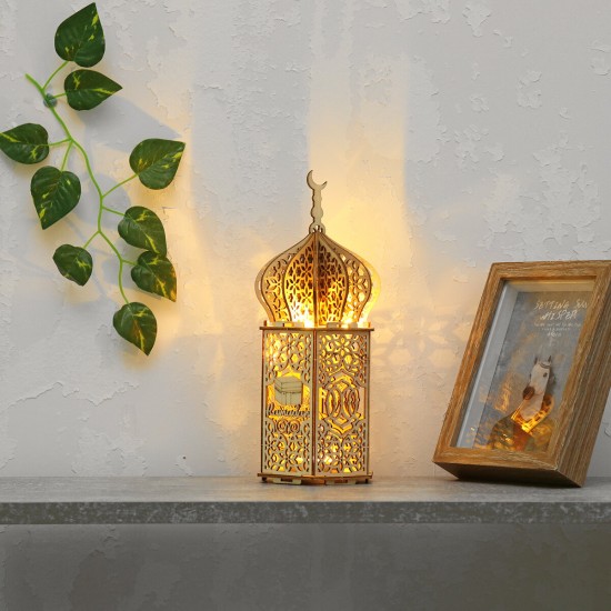 Wooden DIY Eid Mubarak Ramadan Night Light LED Lantern String Lamp Decoration