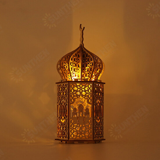 Wooden Palace LED Night Light DIY Eid Mubarak Ramadan Party Decoration Ornament Gifts