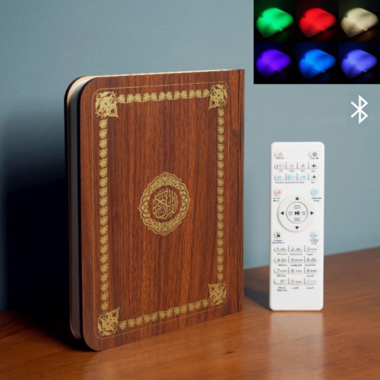 Wooden Quran Speaker Colorful LED Book Light Wireless Bluetooth Koran Reciter Speaker Ramadan Kids Adult Gift