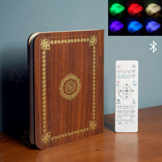 Wooden Quran Speaker Colorful LED Book Light Wireless Bluetooth Koran Reciter Speaker Ramadan Kids Adult Gift