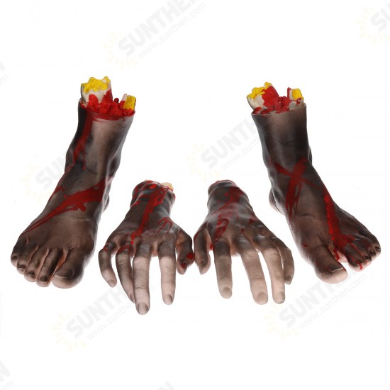 1 Pair of Hands/Feet Vinyl Halloween Horror Broken Hands Realistic Scene Decoration Props Tricky Toy