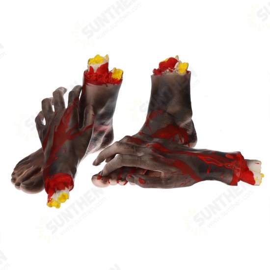 1 Pair of Hands/Feet Vinyl Halloween Horror Broken Hands Realistic Scene Decoration Props Tricky Toy