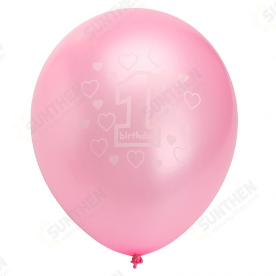 10 Per Set Pink Girl 1st Birthday Printed Pearlised Balloons Christmas Decoration