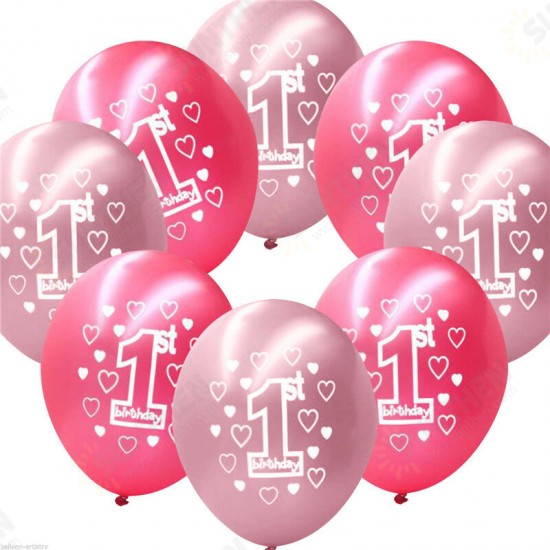 10 Per Set Pink Girl 1st Birthday Printed Pearlised Balloons Christmas Decoration