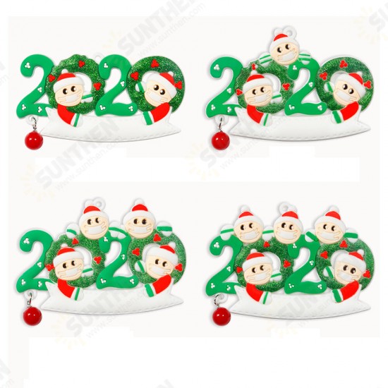 2020 Christmas Family Figurine Ornaments Xmas Tree Santa Claus Snowman Pendants Thanksgiving Toys with Bells for Gift Home Decorations