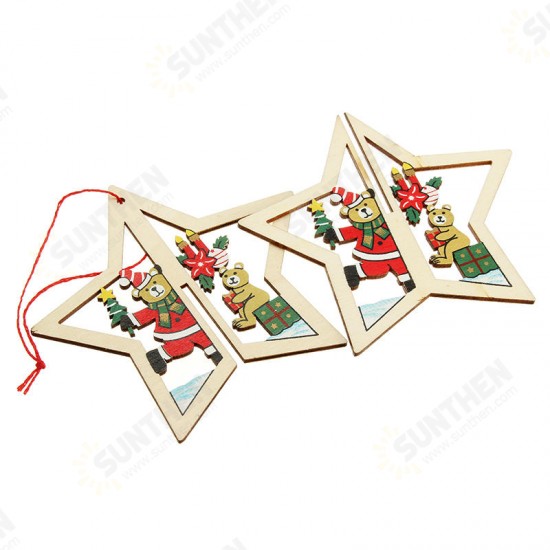 2PCS Christmas Wood Five-Pointed Star Christmas Tree Accessories