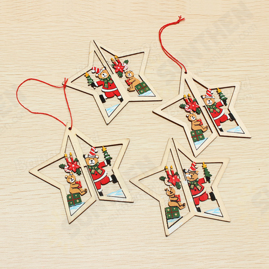 2PCS Christmas Wood Five-Pointed Star Christmas Tree Accessories