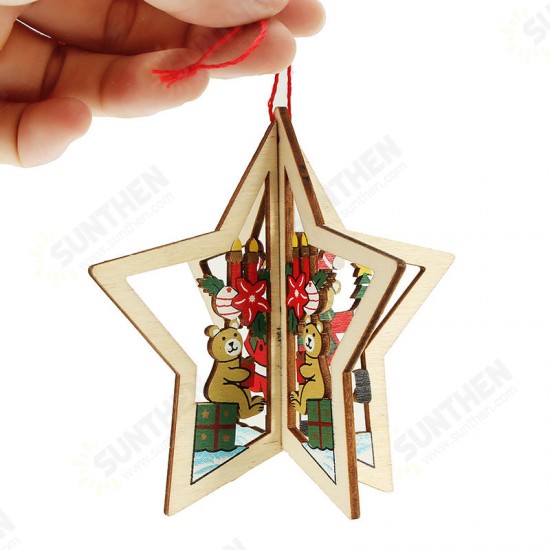 2PCS Christmas Wood Five-Pointed Star Christmas Tree Accessories