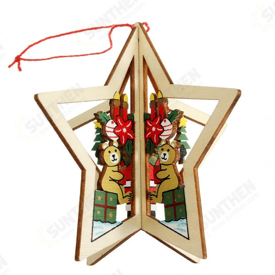 2PCS Christmas Wood Five-Pointed Star Christmas Tree Accessories