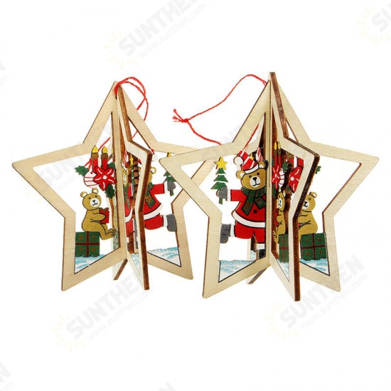 2PCS Christmas Wood Five-Pointed Star Christmas Tree Accessories