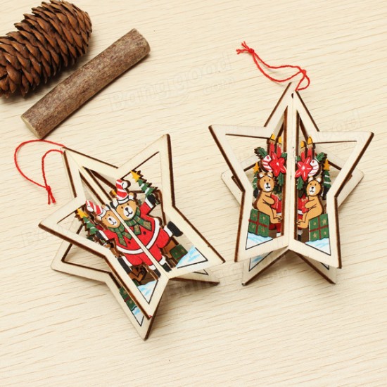 2PCS Christmas Wood Five-Pointed Star Christmas Tree Accessories