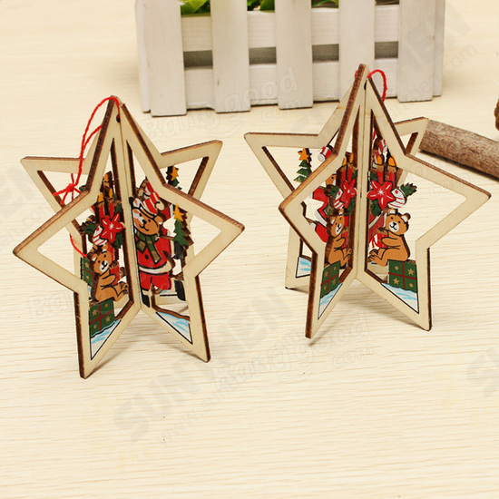 2PCS Christmas Wood Five-Pointed Star Christmas Tree Accessories