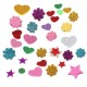 30Pcs Assorted Glitter Shapes Hearts Stars Round Flowers Foam Stickers DIY Craft