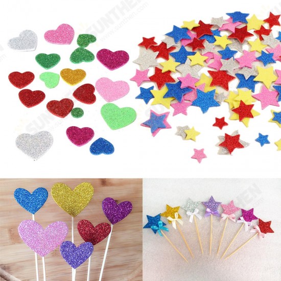 30Pcs Assorted Glitter Shapes Hearts Stars Round Flowers Foam Stickers DIY Craft