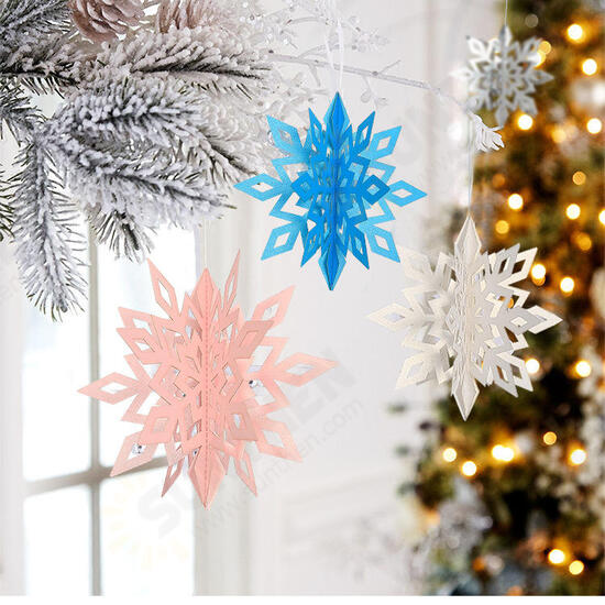 6PCS 3D Snowflake Paper Hanging Ornament Kit Christmas Decoration Toys Home Party