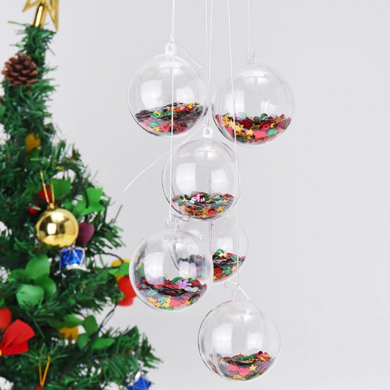 6PCS Christmas Party Home Decoration 5CM Sequin Transparent Ball Bauble Ornament Kids Children Gift