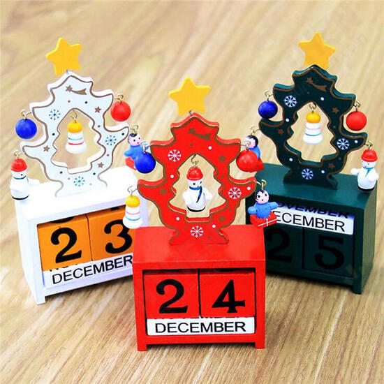 Christmas Creative Gift Mini Wooden Calendar Home Ornament Table Desk Decor