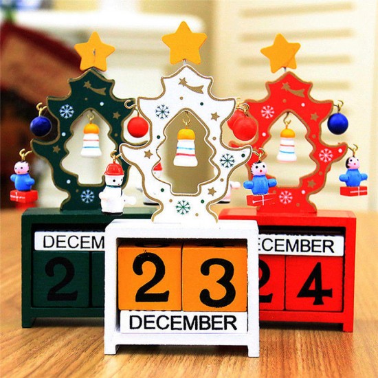Christmas Creative Gift Mini Wooden Calendar Home Ornament Table Desk Decor