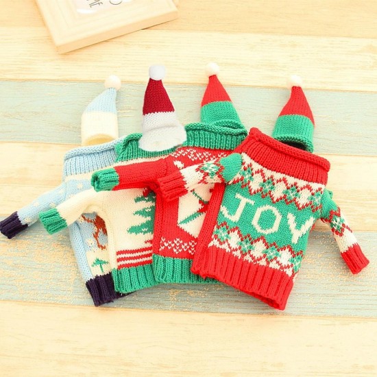 Christmas Knitted Sweater Lid Hat Wine Bottle Cover Wrap Bag Xmas Decoration