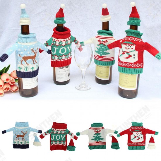 Christmas Knitted Sweater Lid Hat Wine Bottle Cover Wrap Bag Xmas Decoration