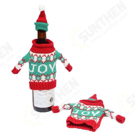 Christmas Knitted Sweater Lid Hat Wine Bottle Cover Wrap Bag Xmas Decoration