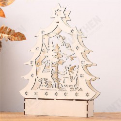 Christmas Party Home Decoration LED Lamp Glowing Wooden Tree Ornament Toys For Kids Children Gift
