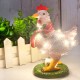 Creative 3D Light Up Chicken with Scarf Lawn Ornament with Led Lights Lump Scarf Rooster Resin Sculpture Corridor Christmas Courtyard Garden Decoration