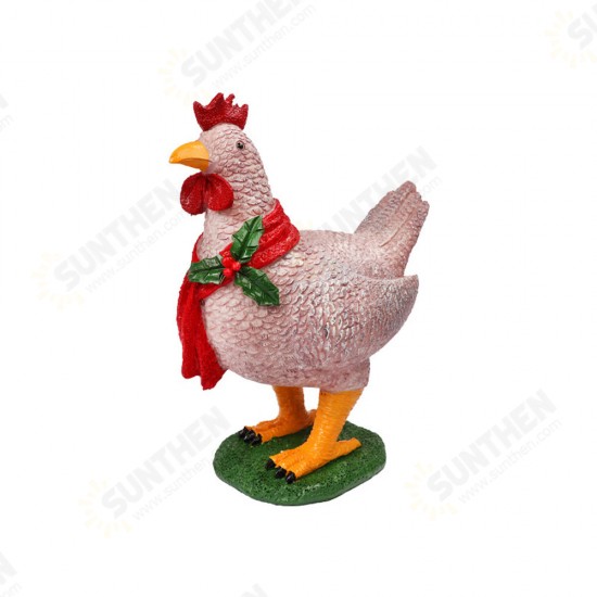 Creative 3D Light Up Chicken with Scarf Lawn Ornament with Led Lights Lump Scarf Rooster Resin Sculpture Corridor Christmas Courtyard Garden Decoration