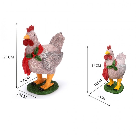 Creative 3D Light Up Chicken with Scarf Lawn Ornament with Led Lights Lump Scarf Rooster Resin Sculpture Corridor Christmas Courtyard Garden Decoration