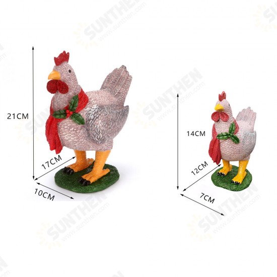 Creative 3D Light Up Chicken with Scarf Lawn Ornament with Led Lights Lump Scarf Rooster Resin Sculpture Corridor Christmas Courtyard Garden Decoration