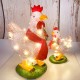 Creative 3D Light Up Chicken with Scarf Lawn Ornament with Led Lights Lump Scarf Rooster Resin Sculpture Corridor Christmas Courtyard Garden Decoration