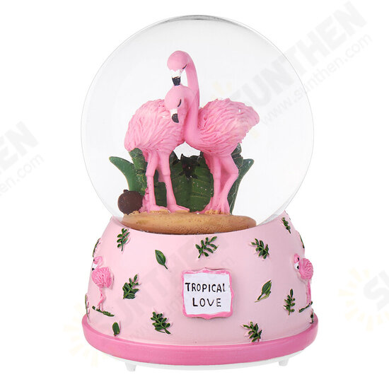 Cute Flamingo Snow Crystal Ball With Light Music Box Theme Musical Birthday Present